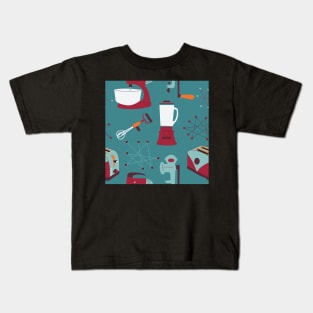 Retro Kitchen - Vintage Kitchen - Blue Pattern Kids T-Shirt